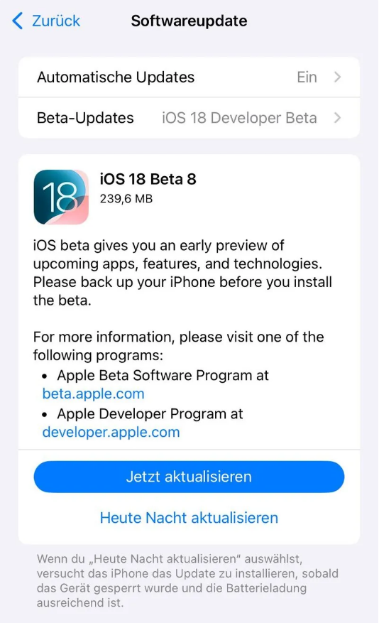 奎文苹果手机维修分享苹果 iOS / iPadOS 18 开发者预览版 Beta 8 发布 